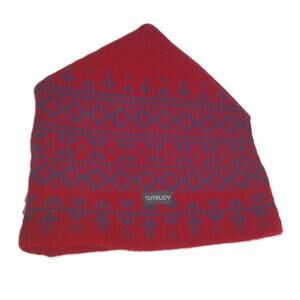 Vintage Smiley Red Knit Nordic Beanie Hat Purple Geometric One Size Winter Ski